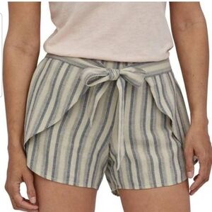 Patagonia Wrap Tie Front Garden Island Hemp Shorts Size S Dusk Stripe Blue/White